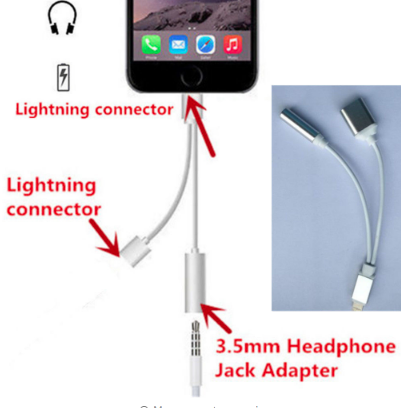 Iphone 7 / 7+ Dual Adaptor - (Aux + lightning port)