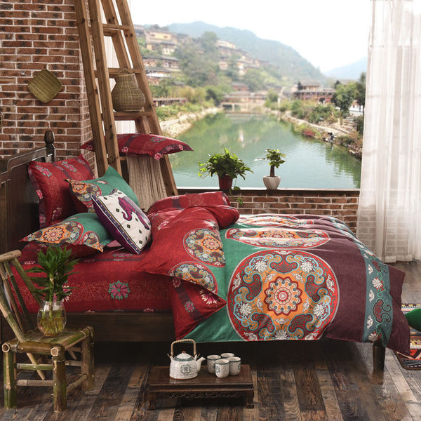 Assorted Bohemian Styled Bedding Set with Duvet Cover, Pillowcase and Flat Sheet (Free Shipping)