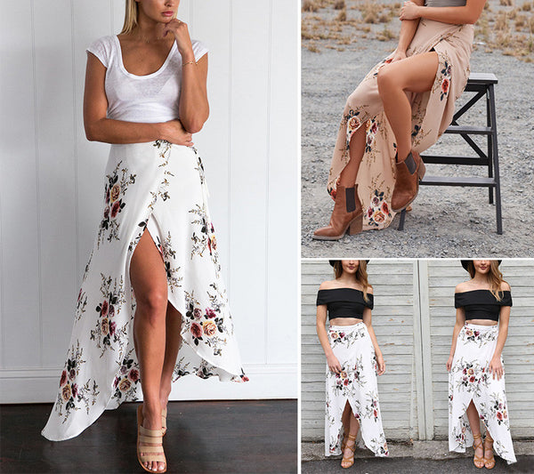 Vintage floral print long skirt