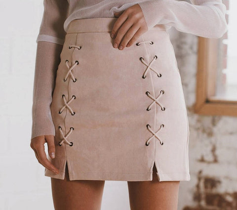 Sexy lace up suede pencil skirt