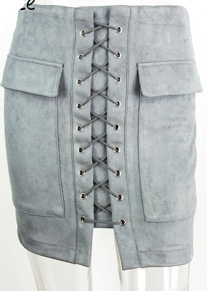 90's suede lace up women skirt
