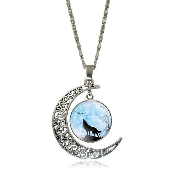 Moon Wolf Pendant Necklace