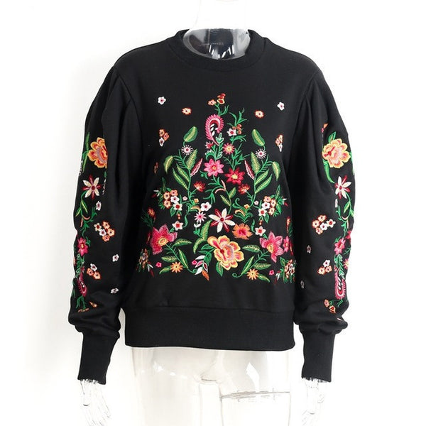 Embroidery flower hoodie