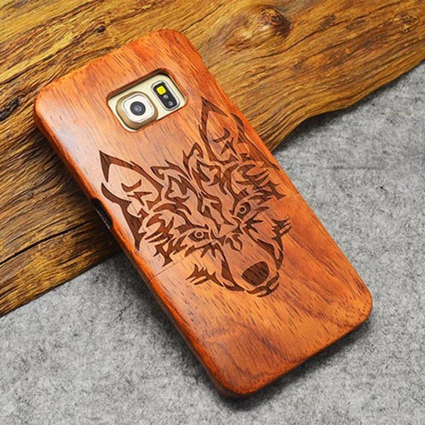Fully Wooden Wolf Case (Samsung + Iphone)