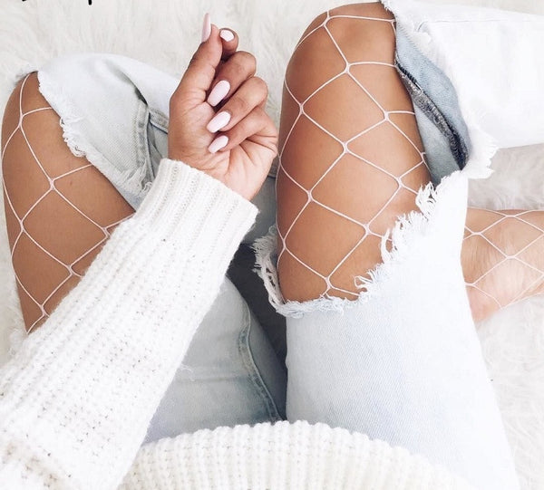 Sexy hollow out white fishnet stocking
