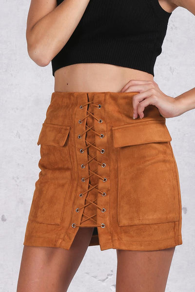 90's suede lace up women skirt