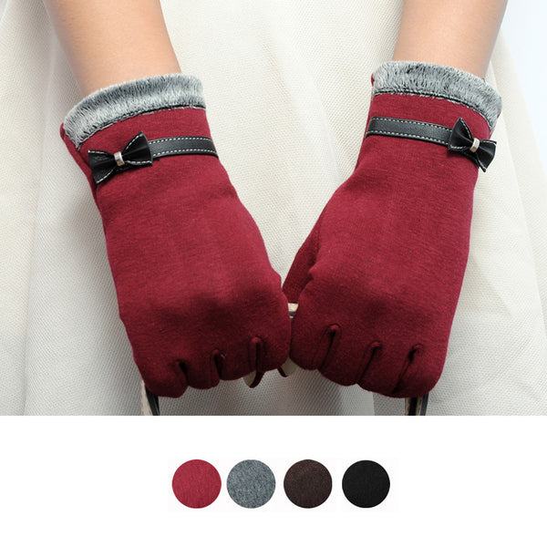 Winter Warm Bow Soft Wrist Gloves