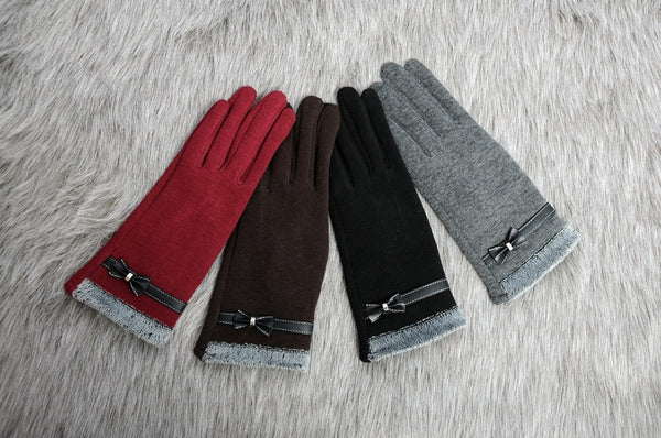 Winter Warm Bow Soft Wrist Gloves