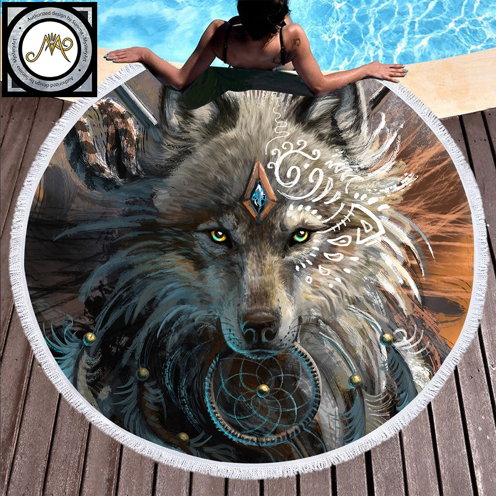 Wolf Round Beach Towel