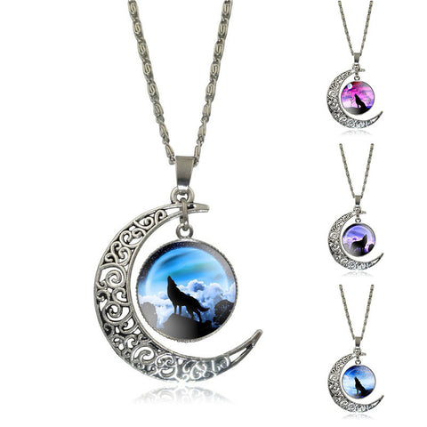 Moon Wolf Pendant Necklace