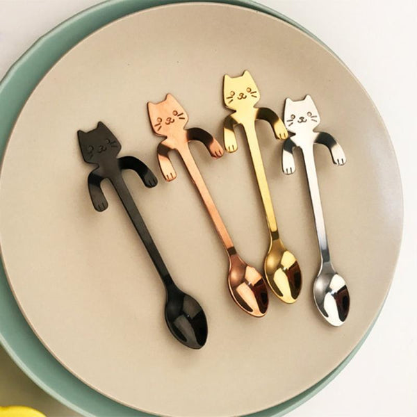 Set Of 4 Cute Stainless Steel Handmade Cat Spoons (Free Shipping)