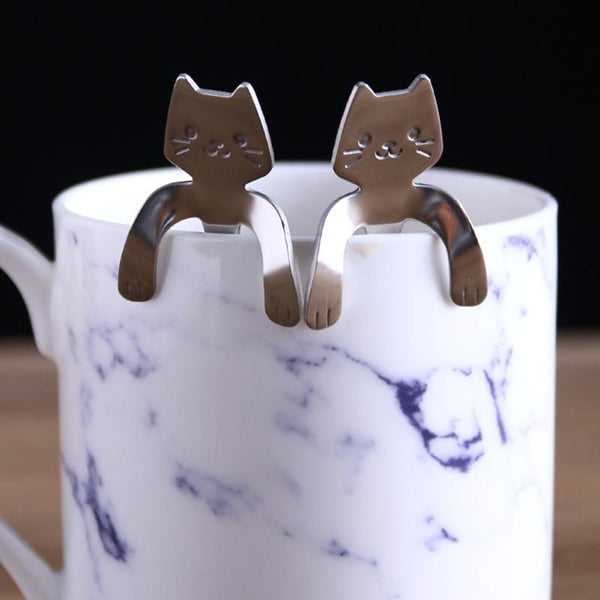 Set Of 4 Cute Stainless Steel Handmade Cat Spoons (Free Shipping)