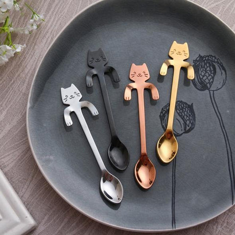 Set Of 4 Cute Stainless Steel Handmade Cat Spoons (Free Shipping)